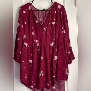 Torrid Babydoll Floral Daisy Blouse Top, Size: 2X
